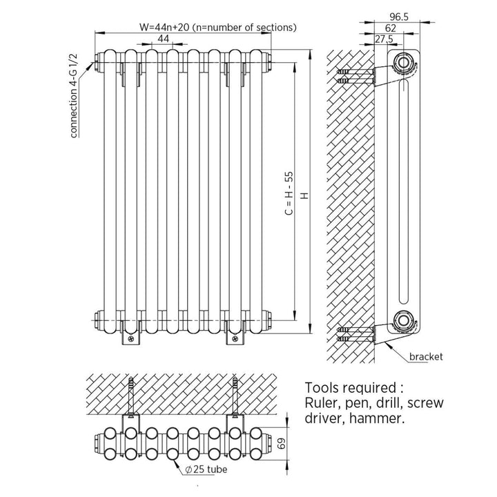 DRMC43400605HW2 - Warmhaus Celine 2 Column Radiator - Coa Living