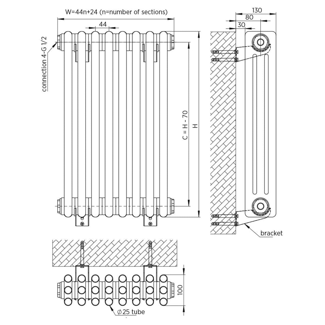 DRMC44300112HW3 - Warmhaus Luna 3 Column Radiator - Coa Living