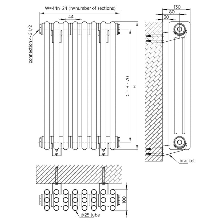 DRMC44300112HW3 - Warmhaus Luna 3 Column Radiator - Coa Living