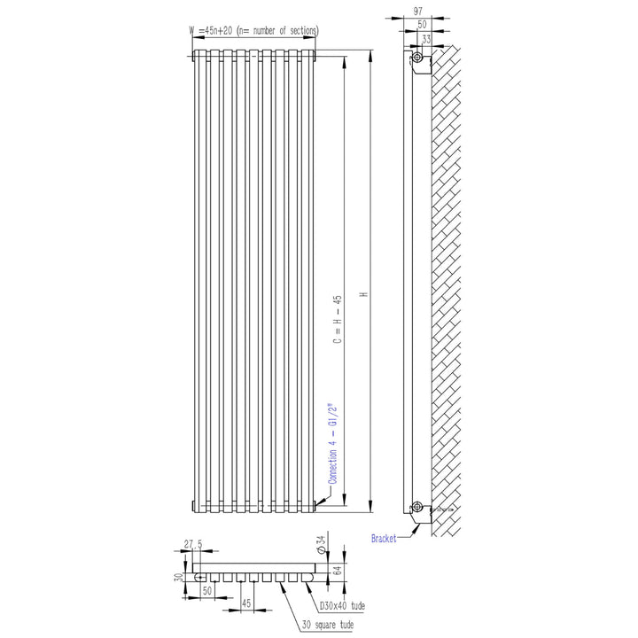 DRQ10180300VWS1 - Warmhaus Andromeda Single Panel Vertical Radiator in White - Coa Living