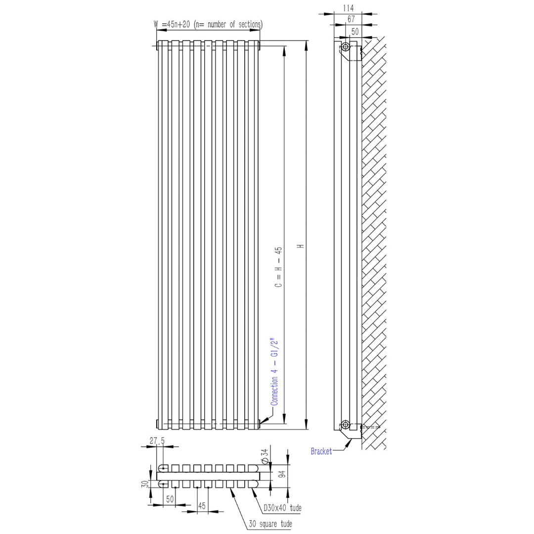 DRQ12180300VAD1 - Warmhaus Columba Double Panel Vertical Radiator in Anthracite - Coa Living