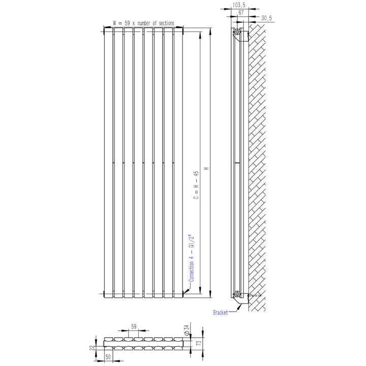 DRQ13180295VAD3 - Warmhaus Carina Double Panel Vertical Radiator in Anthracite - Coa Living