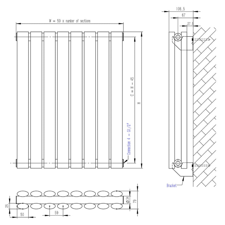 DRQ20160354VAD4 - Warmhaus Orion Double Panel Vertical Radiator in Anthracite - Coa Living