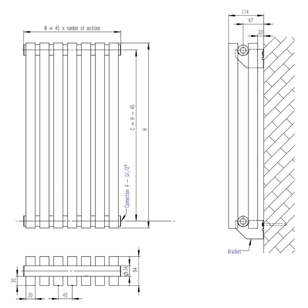 DRQ23180270VAD5 - Warmhaus Tucana Double Panel Vertical Radiator in Anthracite - Coa Living