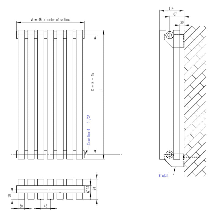 DRQ24600810HAD5 - Warmhaus Aquarius Double Panel Horizontal Radiator in Anthracite - Coa Living