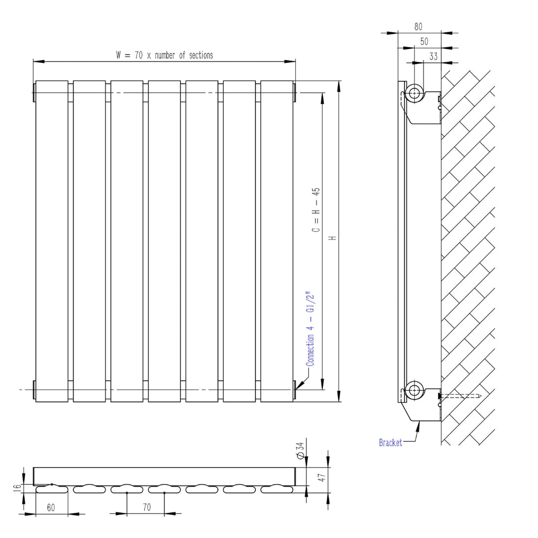 DRQ26160218VAS1 - Warmhaus Dorado Single Panel Vertical Radiator in Anthracite - Coa Living