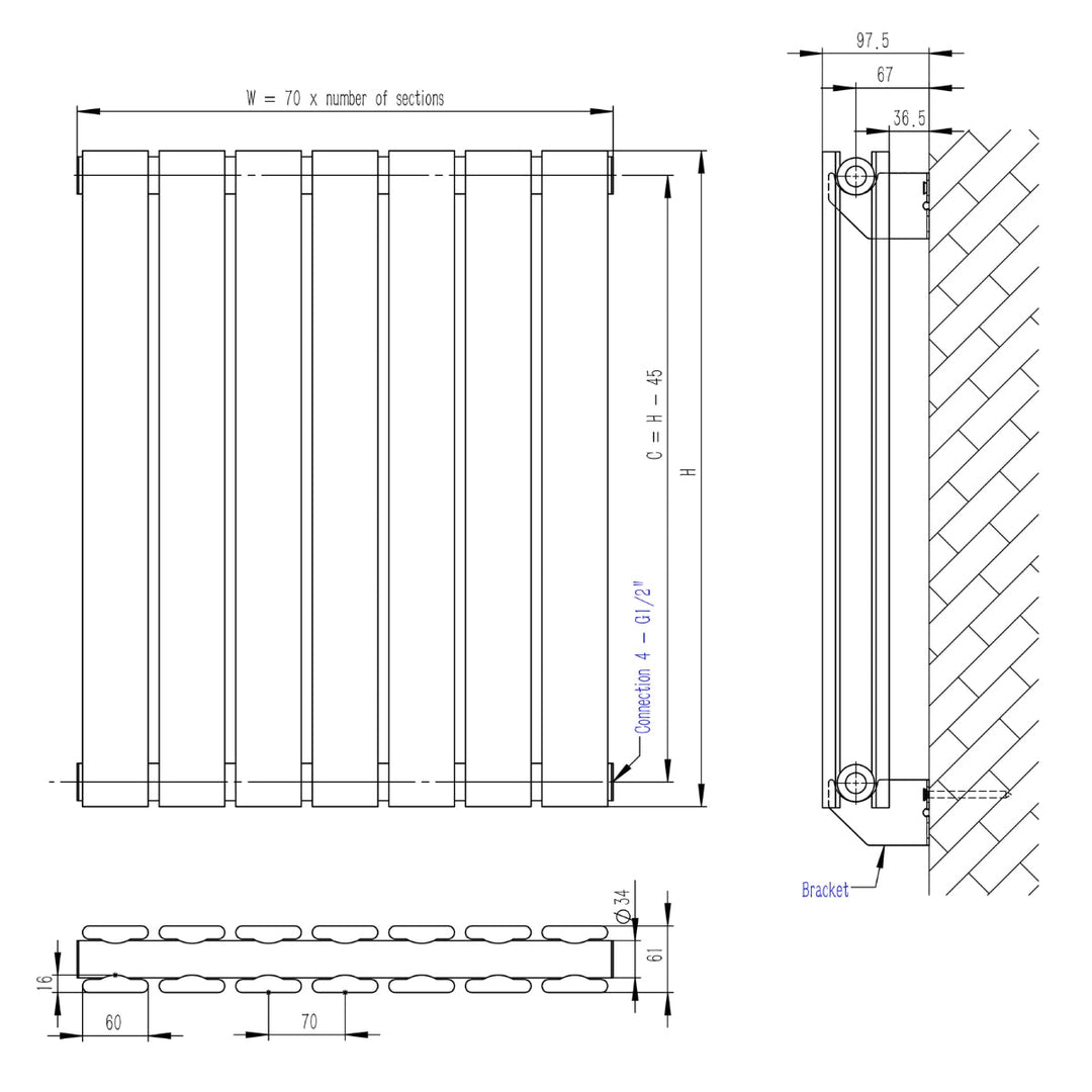 DRQ29160218VAD1 - Warmhaus Leo Double Panel Vertical Radiator in Anthracite - Coa Living