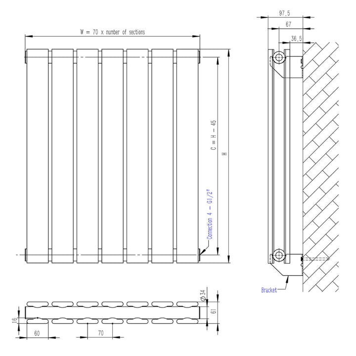 DRQ32600440HAD1 - Warmhaus Hydra Double Panel Horizontal Radiator in Anthracite - Coa Living