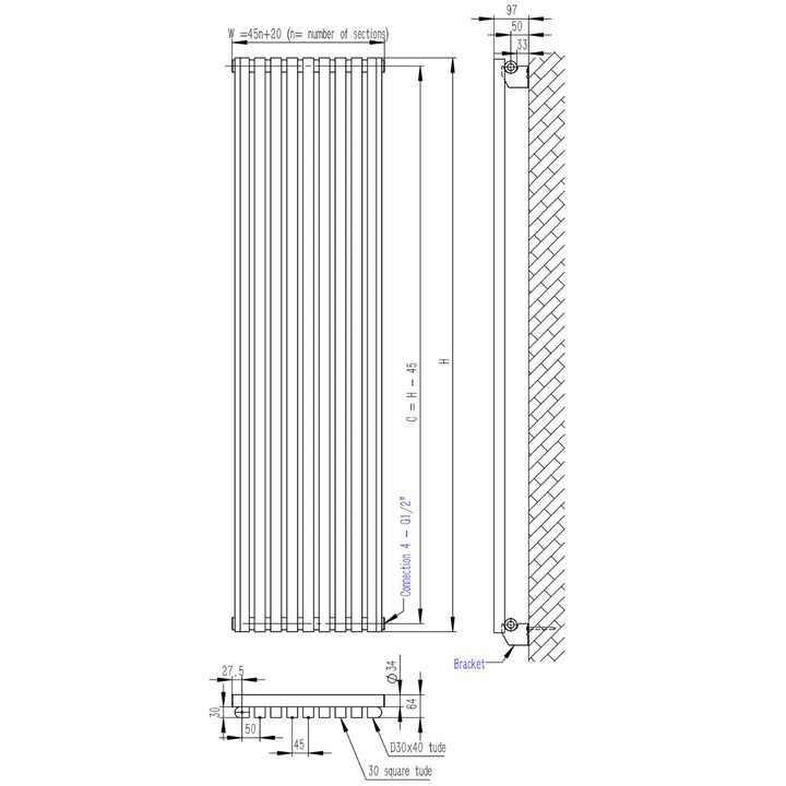 DRQ59600790HAS1 - Warmhaus Taurus Single Panel Horizontal Radiator in Anthracite - Coa Living