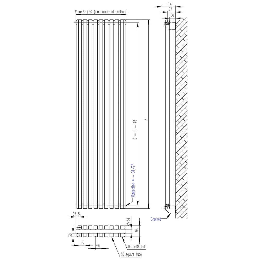 DRQ60600790HAD1 - Warmhaus Cepheus Double Panel Horizontal Radiator in Anthracite - Coa Living