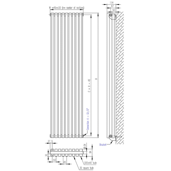 DRQ60600790HAD1 - Warmhaus Cepheus Double Panel Horizontal Radiator in Anthracite - Coa Living