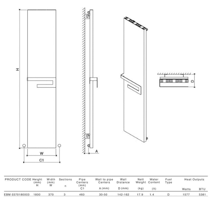 EBM 0370180003 PLS - Carisa Elvino Dual Heating Mirror Radiator in Polished Anodised Aluminium - Coa Living