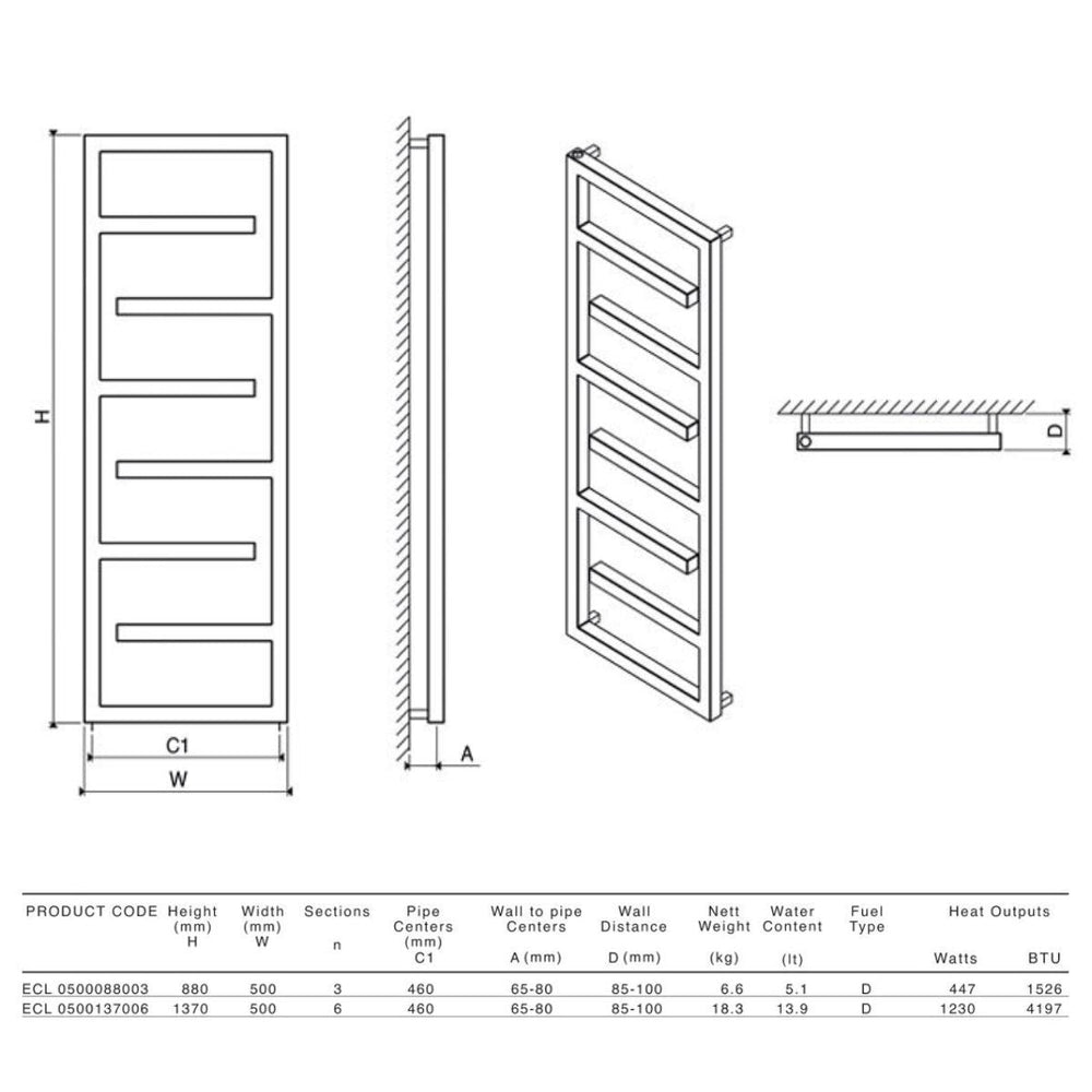 ECL 0500137006 STP - Carisa Eclipse Dual Heating Radiator in Satin Stainless Steel - Coa Living