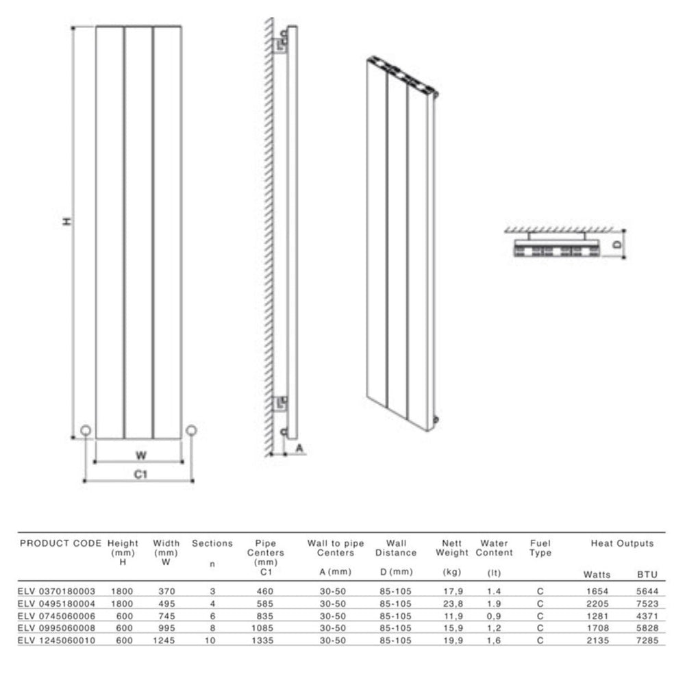 ELV 0370180003 PLS - Carisa Elvino Central Heating Radiator in Polished Anodised Aluminium - Coa Living