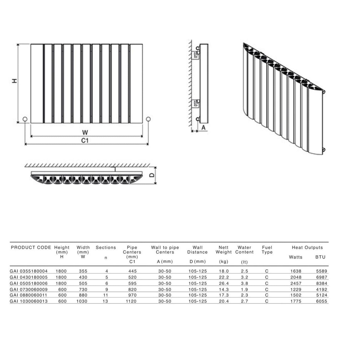 GAI 0355180004 TXW - Carisa Gaia Aluminium Central Heating Radiator in Textured White - Coa Living