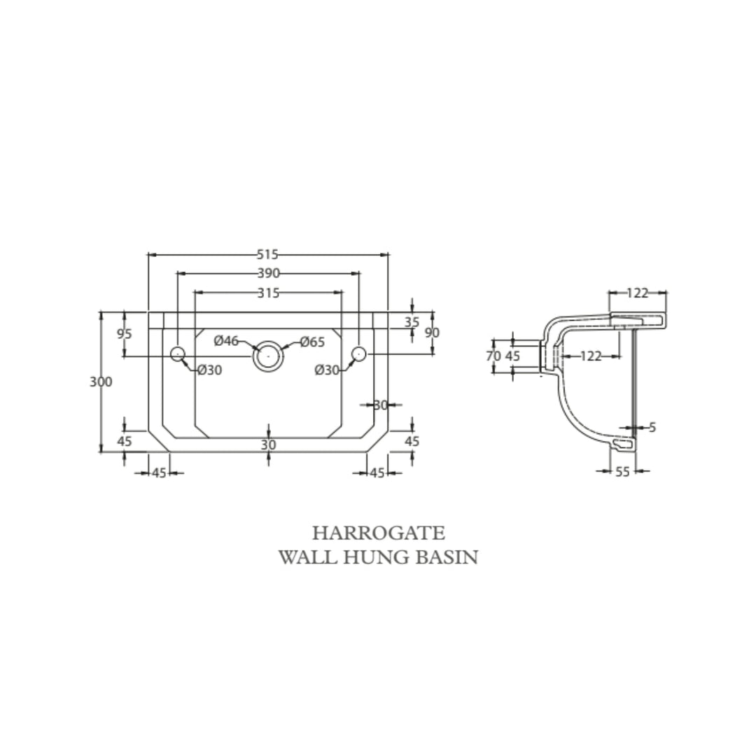 HAR010 - Harrogate 515mm Wall Hung Basin - Coa Living