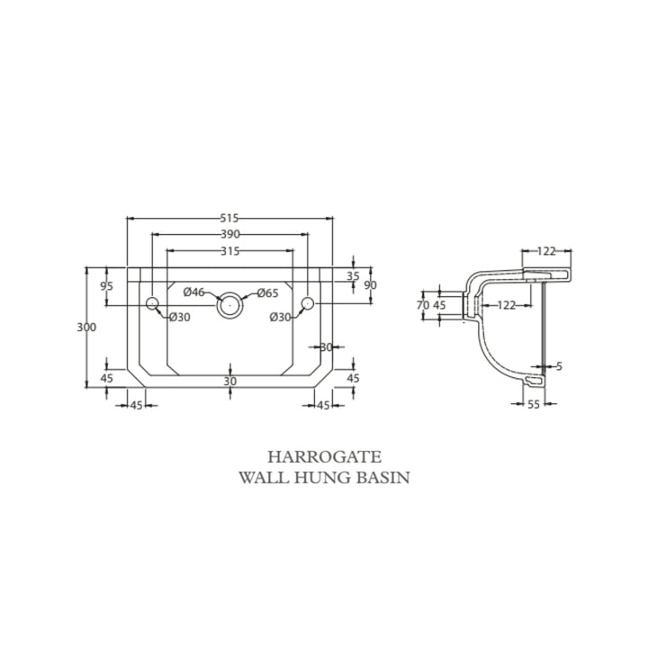 HAR010 - Harrogate 515mm Wall Hung Basin - Coa Living