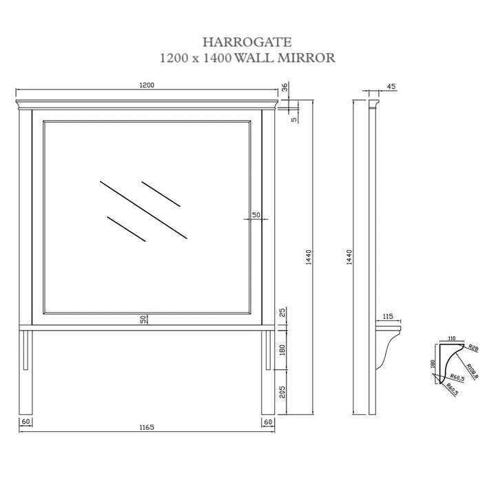 HARR-1200-MIRROR-DOVETAIL - Harrogate Large Wooden Framed Bathroom Mirror - Coa Living