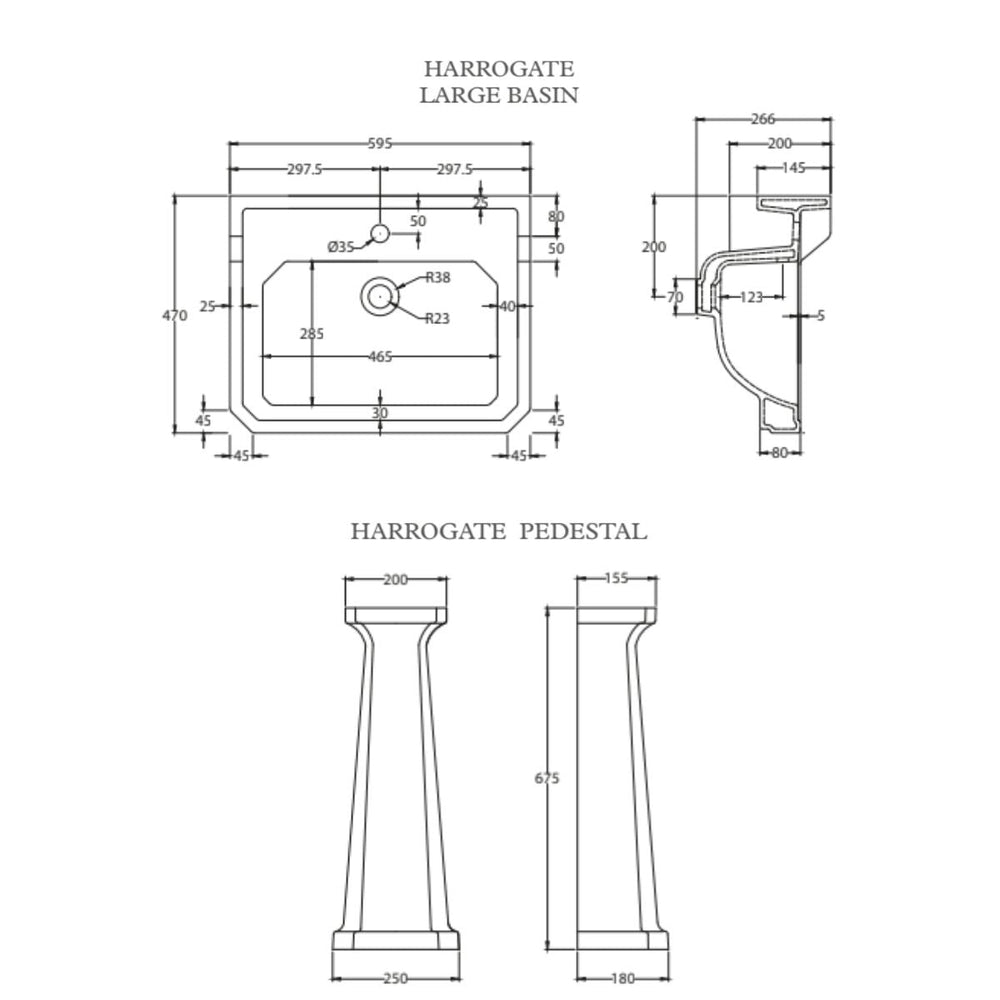 - Harrogate 595mm Basin with Pedestal - Coa Living