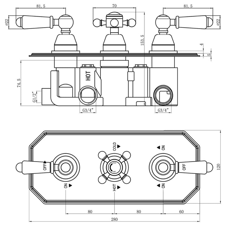 - Harrogate Triple Concealed Thermostatic Shower Valve with Diverter in Chrome - Coa Living