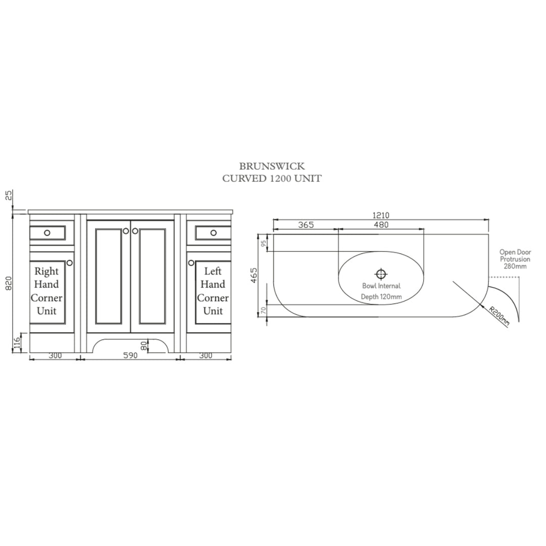 HARRPACK002 - Harrogate Brunswick 1200mm Curved Vanity Unit - Coa Living