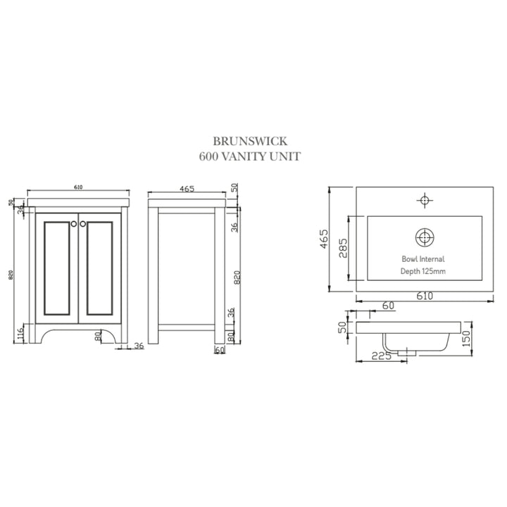 HARRPACK006 - Harrogate Brunswick 600mm Vanity Unit with Ceramic Basin - Coa Living