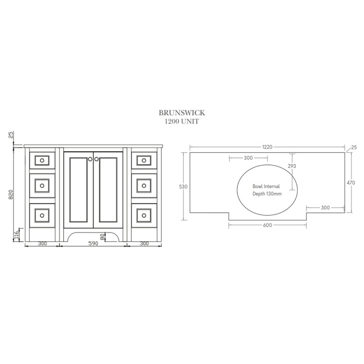 HARRPACK030 - Harrogate Brunswick 1200mm Vanity Unit - Coa Living