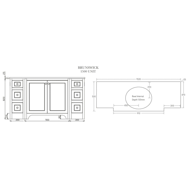 HARRPACK057 - Harrogate Brunswick 1500mm Vanity Unit - Coa Living