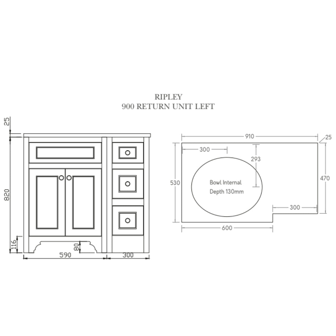 HARRPACK072 - Harrogate Ripley 900mm Return Vanity Unit - Coa Living