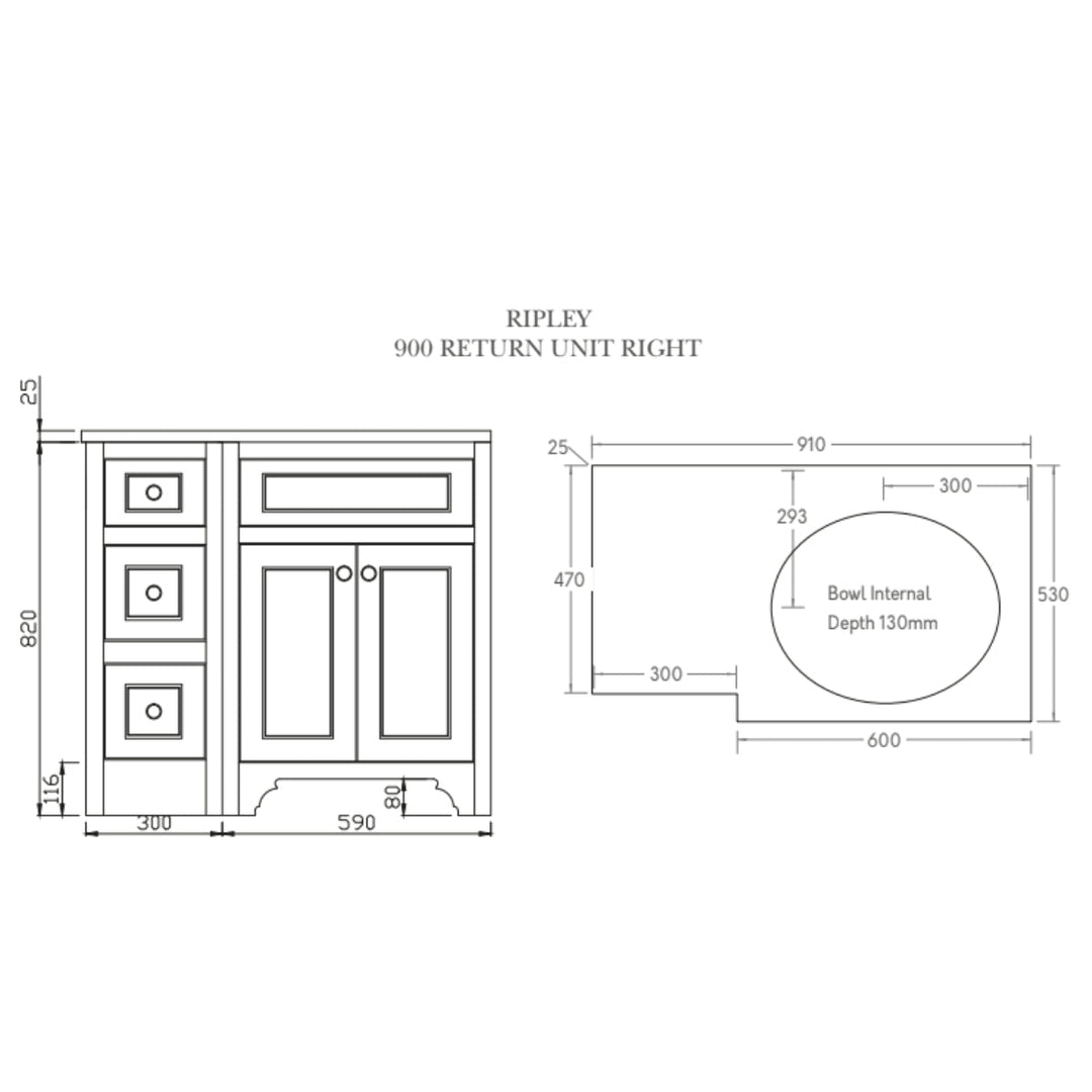 HARRPACK072 - Harrogate Ripley 900mm Return Vanity Unit - Coa Living