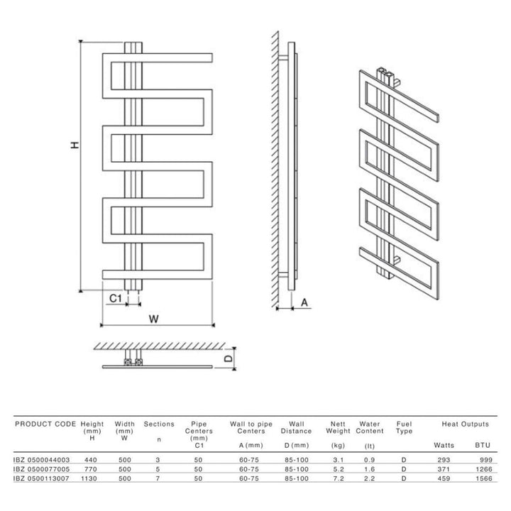 IBZ 0500113007 STP - Carisa Ibiza Dual Heating Radiator in Satin Stainless Steel - Coa Living