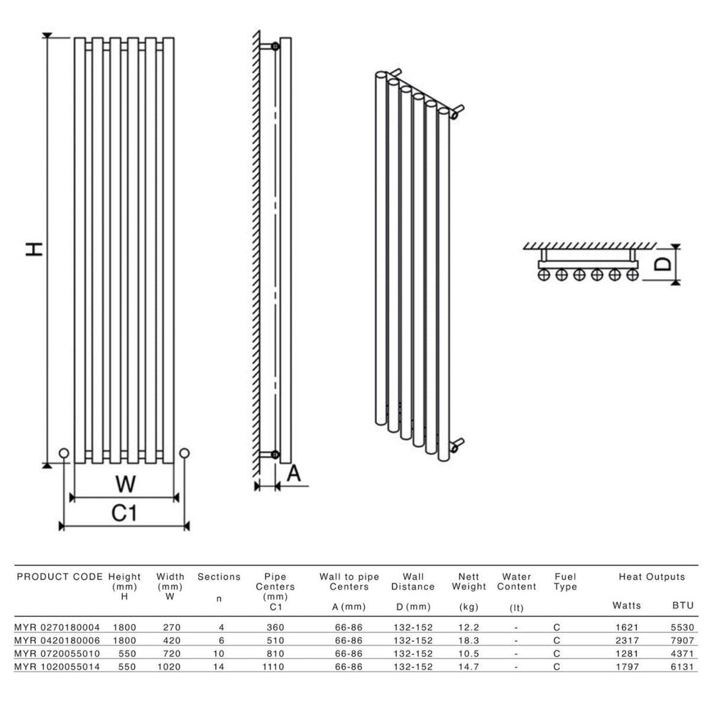 MYR 0270180004 CHR - Carisa Mayra Mild Steel Central Heating Radiator in Chrome - Coa Living