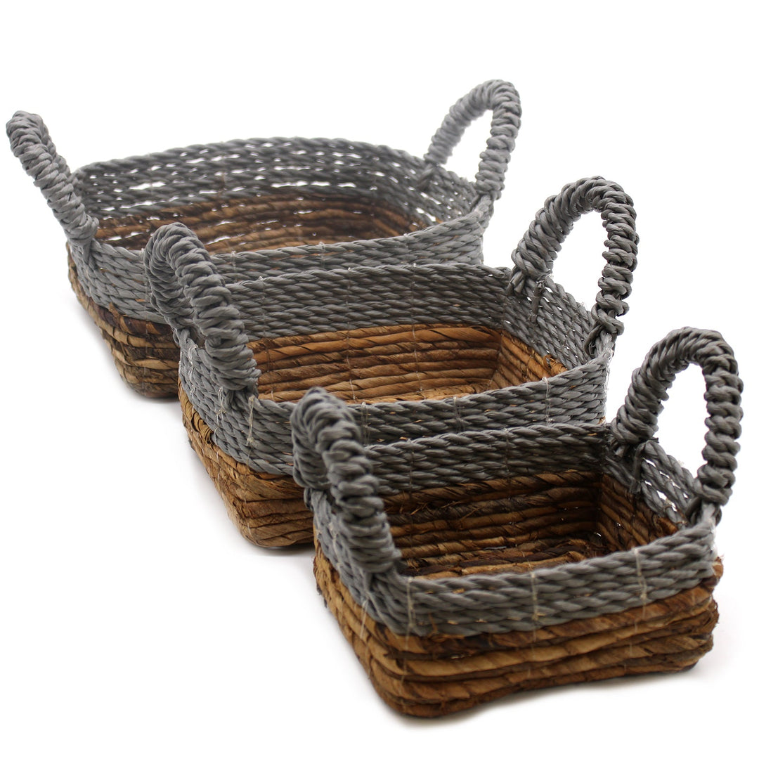 NBA-06 - Banana Leaf & Abu-Abu Raffia Square Basket - Set of 3 - Coa Living