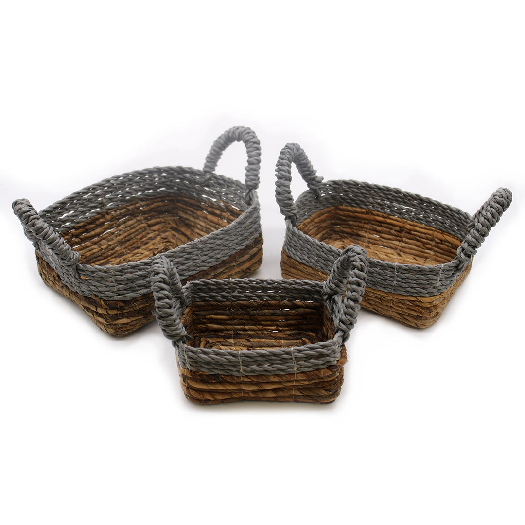 NBA-06 - Banana Leaf & Abu-Abu Raffia Square Basket - Set of 3 - Coa Living