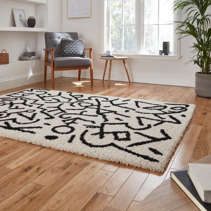 RNA637WHTBLK1217 - Royal Nomadic A637 Shaggy Rug - Coa Living