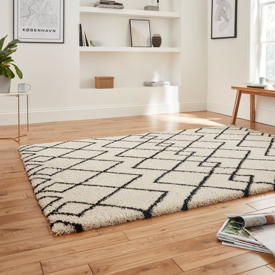 RNA638WHTBLK1217 - Royal Nomadic A638 Shaggy Rug - Coa Living