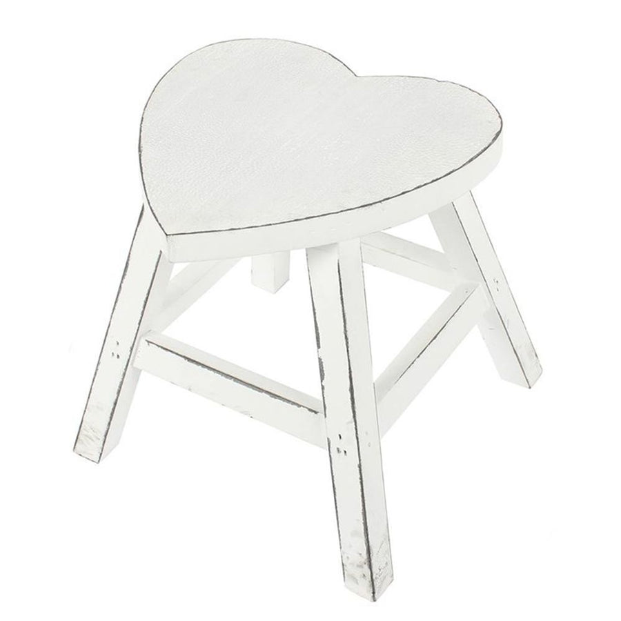 S03722440 - White Shabby Heart Stool - Coa Living