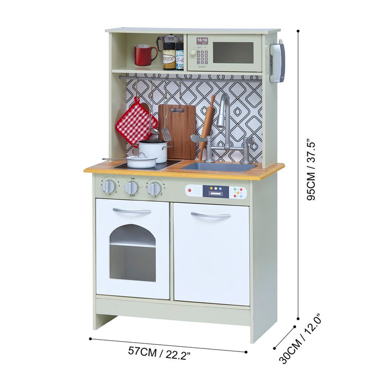 S0671015932 - Wooden Kitchen Playset with Interactive Features and 9 Accessories - Coa Living