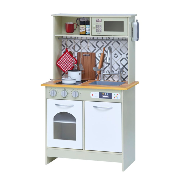 S0671015932 - Wooden Kitchen Playset with Interactive Features and 9 Accessories - Coa Living