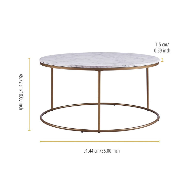 S0671016034 - Lise Large 91cm White marble and Bronze Round Coffee Table - Coa Living