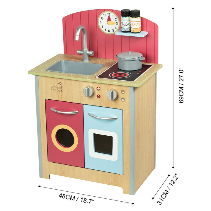 S0671016168 - Wooden Kitchen Playset with Interactive Features and 4 Accessories - Coa Living