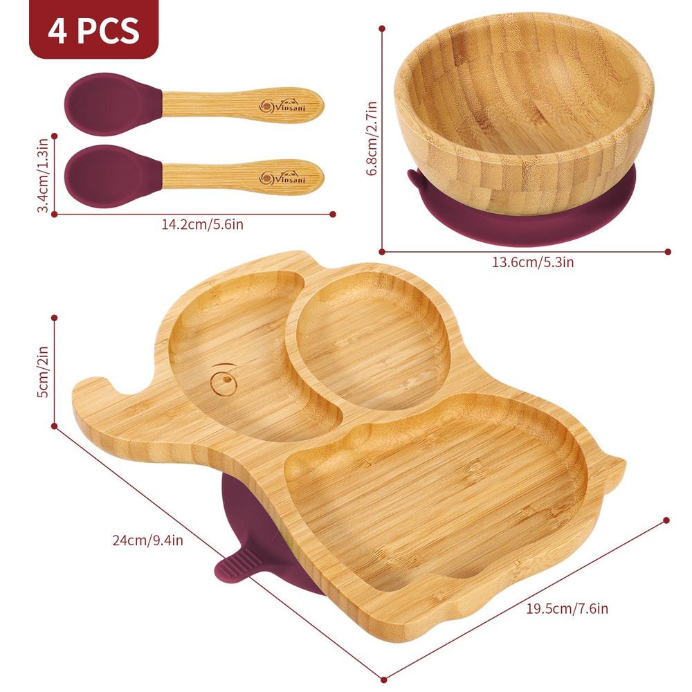 S0671018888 - Bamboo Suction Base Plate and Bowl Set with Spoons in an Elephant Shape - Coa Living