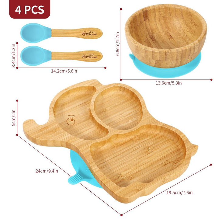 S0671018932 - Bamboo Suction Base Plate and Bowl Set with Spoons in an Elephant Shape - Coa Living