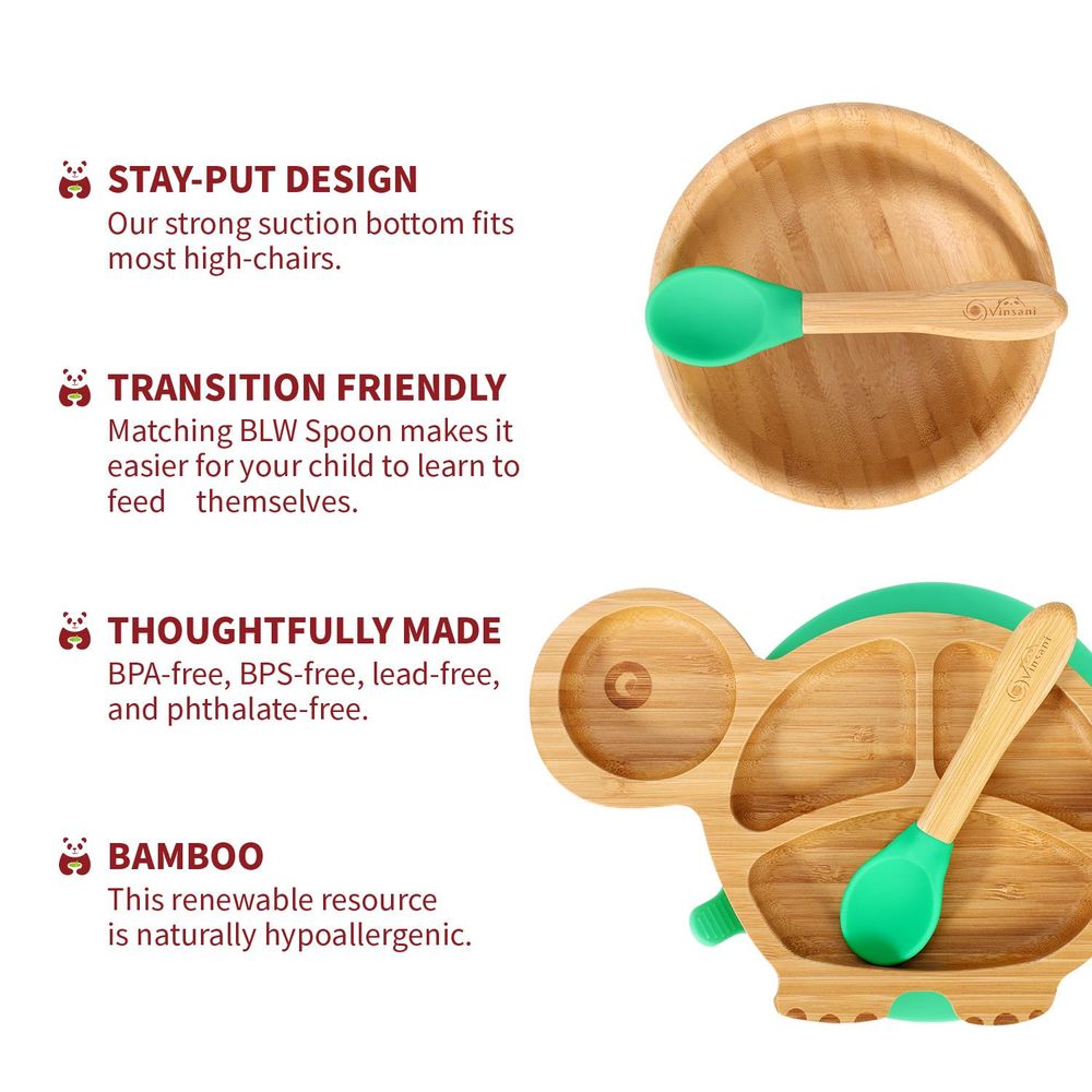 S0671018941 - Bamboo Suction Base Plate and Bowl Set with Spoons in a Turtle Shape - Coa Living