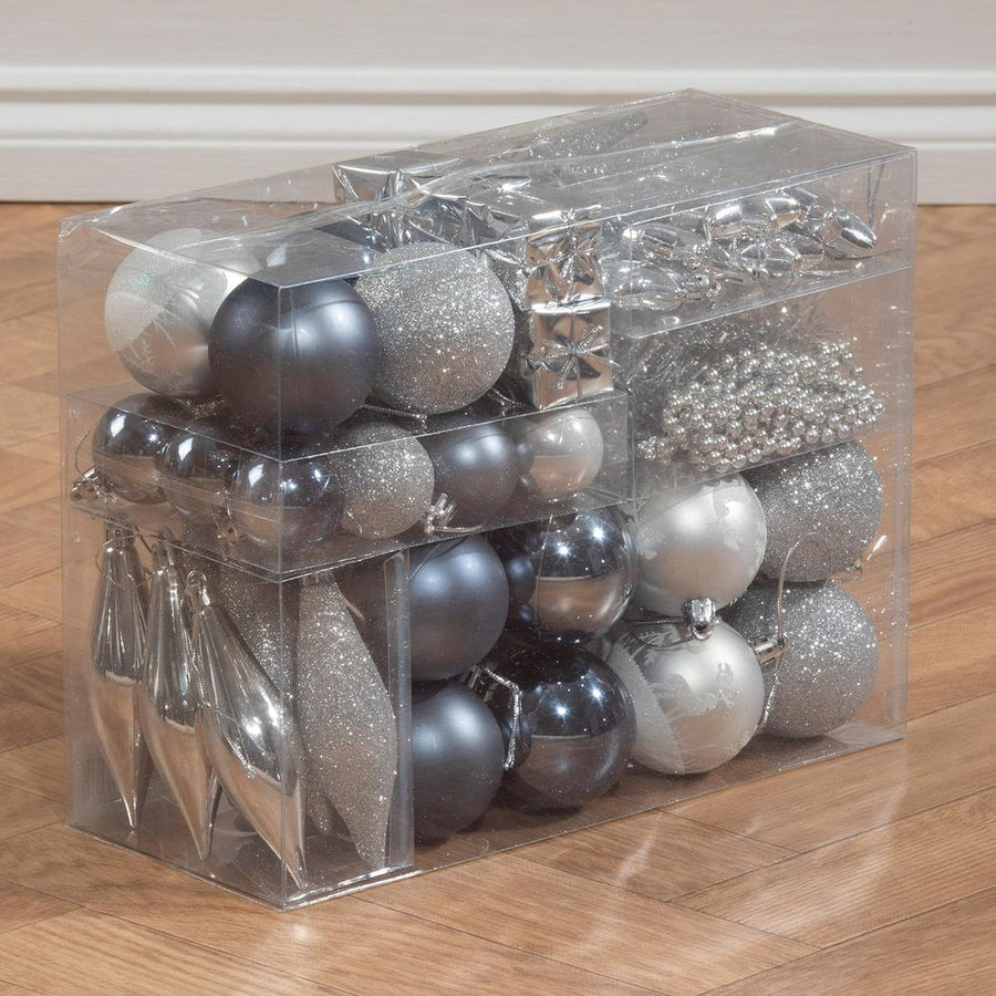 S0671056673 - Grey and Silver 62 Piece Complete Christmas Decoration Set - Coa Living