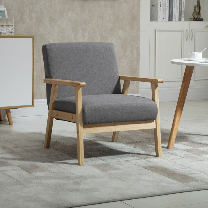 S0671071472 - Beatrice Linen Upholstered Pine Wood Accent Armchair in Grey and Oak - Coa Living