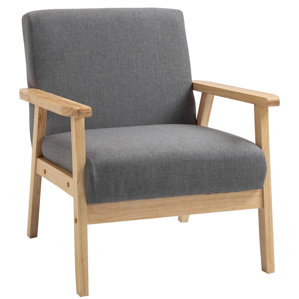 S0671071472 - Beatrice Linen Upholstered Pine Wood Accent Armchair in Grey and Oak - Coa Living