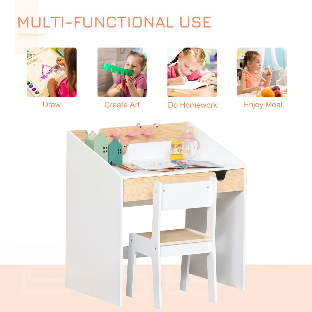 S0671078826 - Children's Wooden Desk and Chair Set with Storage - Coa Living