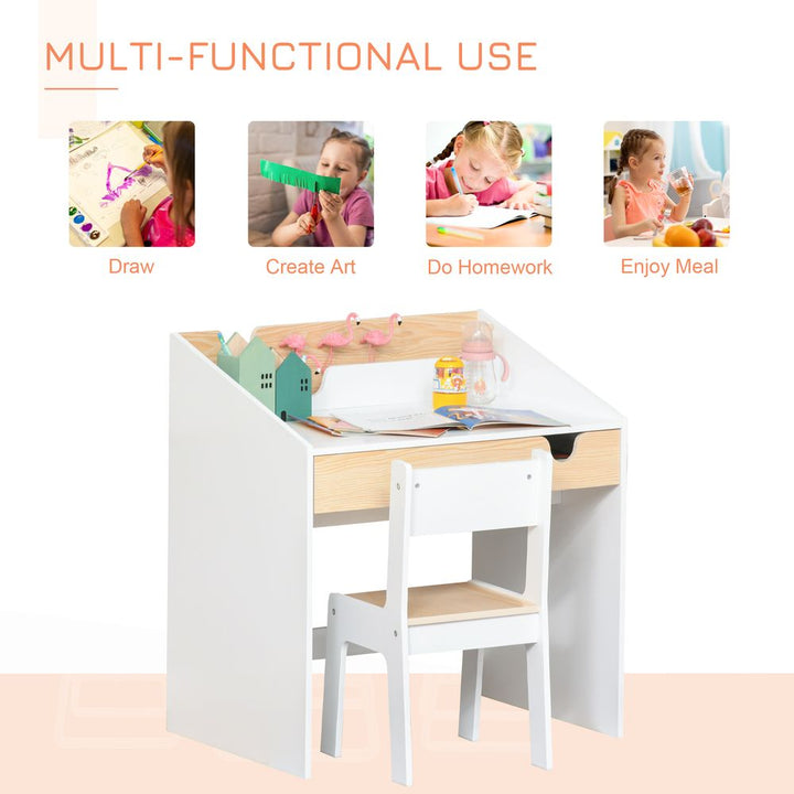 S0671078826 - Children's Wooden Desk and Chair Set with Storage - Coa Living