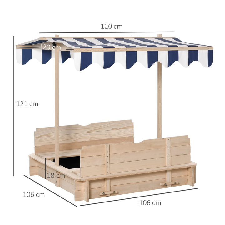 S0671078944 - Wooden Lined Sandbox with Benches and Folding Canopy Lid - Coa Living